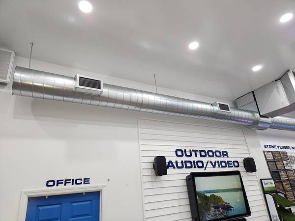 Spiral duct installed in commercial space