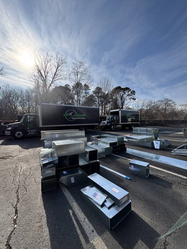 Rectangular duct pieces staged for delivery